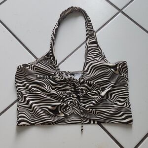 H&M Brown & Cream Zebra Tie-Front Ruched Crop Top